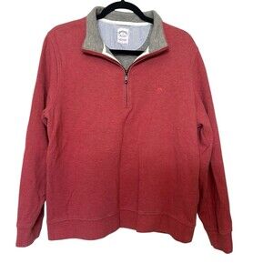 Brooks Brother Mens 1/4 Zip Sweatshirt Salmon Knit Mock Neck Cotton Blend M